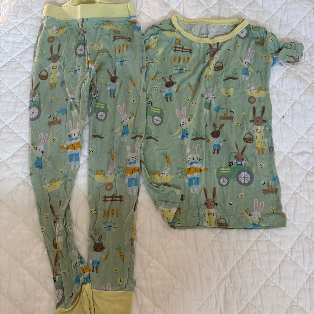 Little Sleepies Easter Bunny Print Pajama Set - Light Green and Yellow